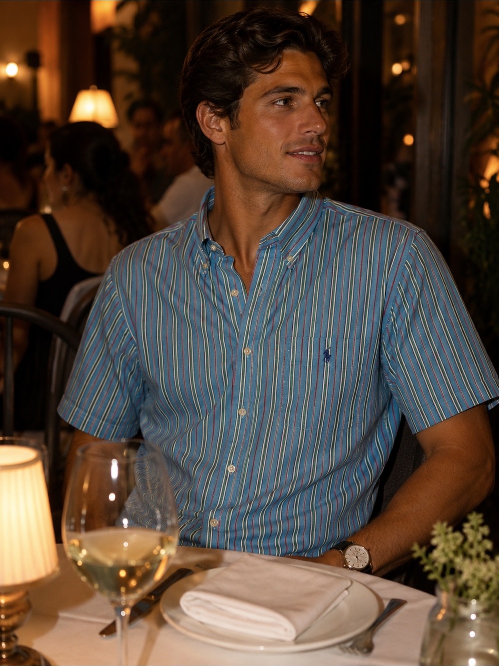 Ralph Lauren Blue Multi-Stripe Short-Sleeve Button-Down Shirt